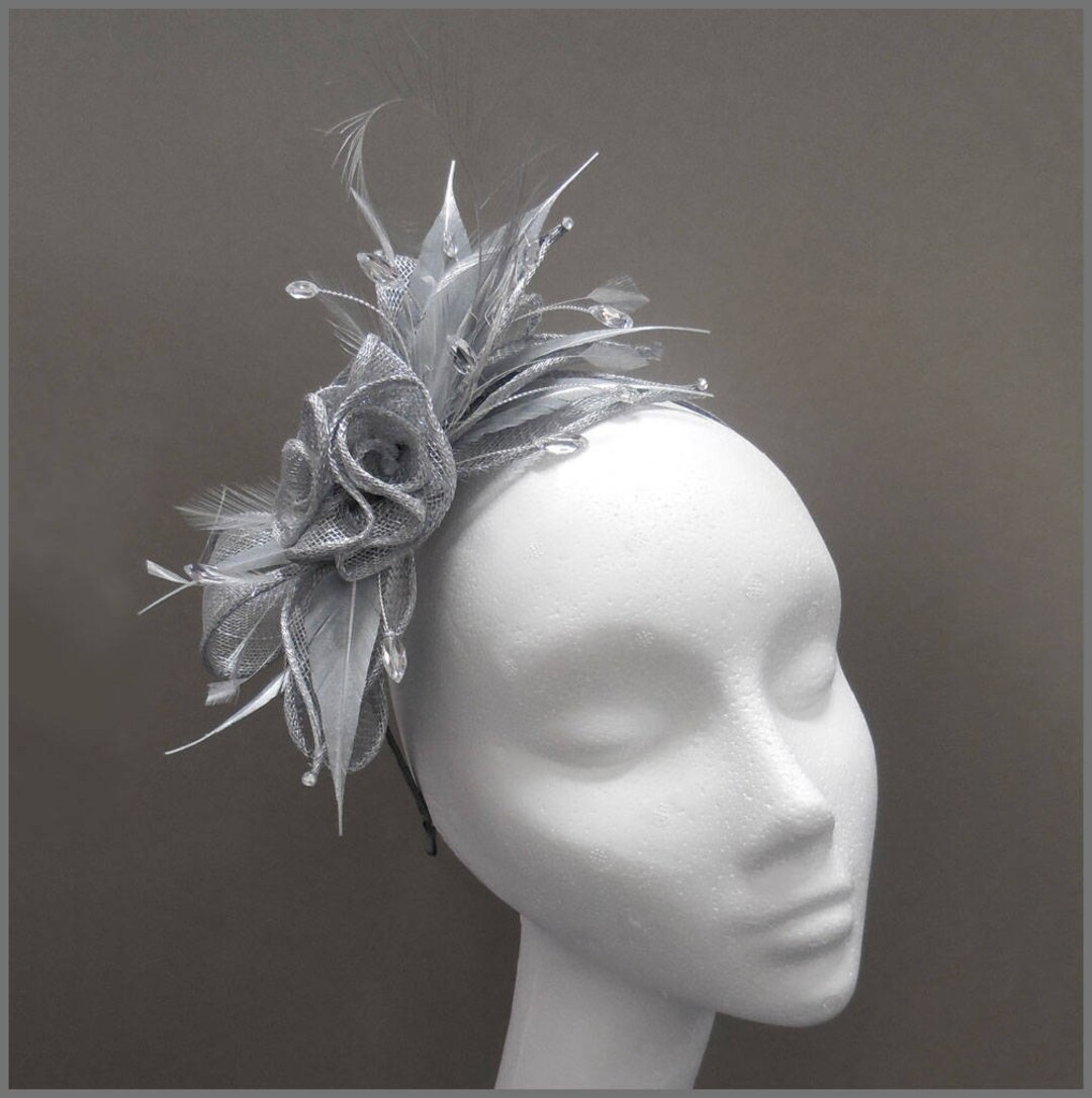 Wedding Headpiece Metallic Silver Floral Fascinator Made to Etsy UK