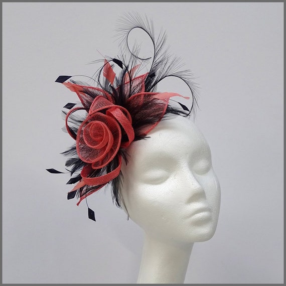 Coral and Navy Floral Style Fascinator 