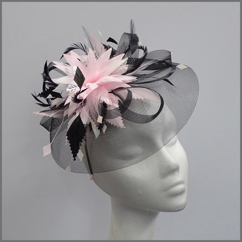 Wedding Fascinator Black Crinoline Fascinator With Grey Pink Etsy