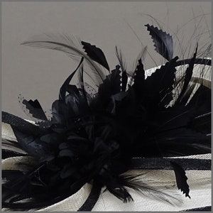 Black and ivory special occasion hat for Derby Day, weddings, Royal Ascot, ladies day. zdjęcie 5