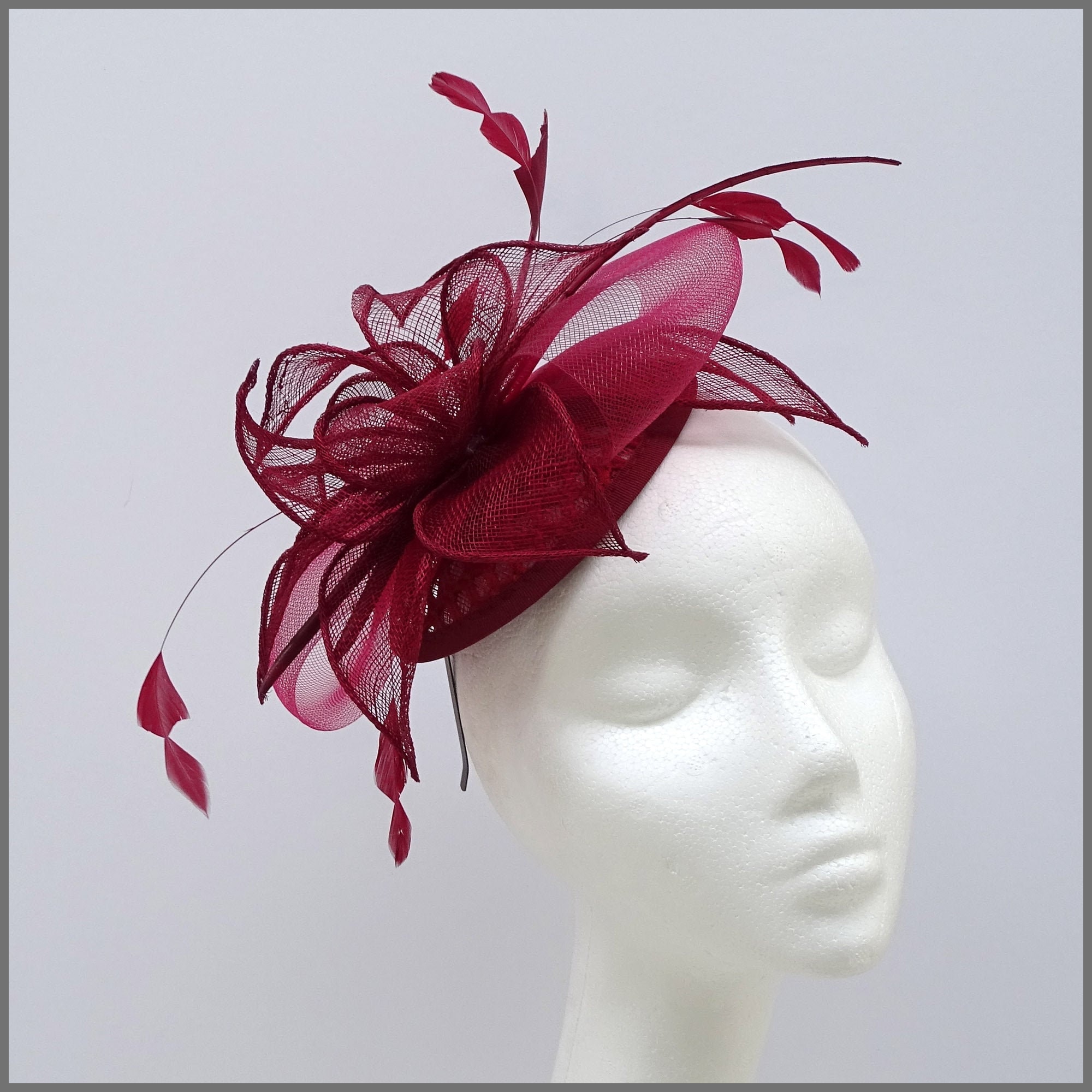 Burgundy Mini Feather Disc Fascinator 