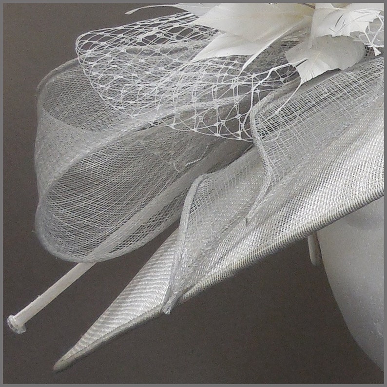 Royal Ascot Headpiece White and Grey Disc Hatinator Saucer Etsy