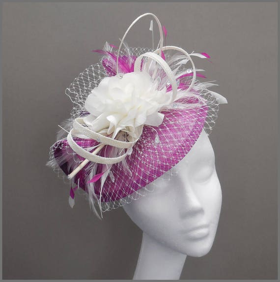 Floral Headpiece, Peony Pink Hatinator, Ivory Veiling  display picture 2
