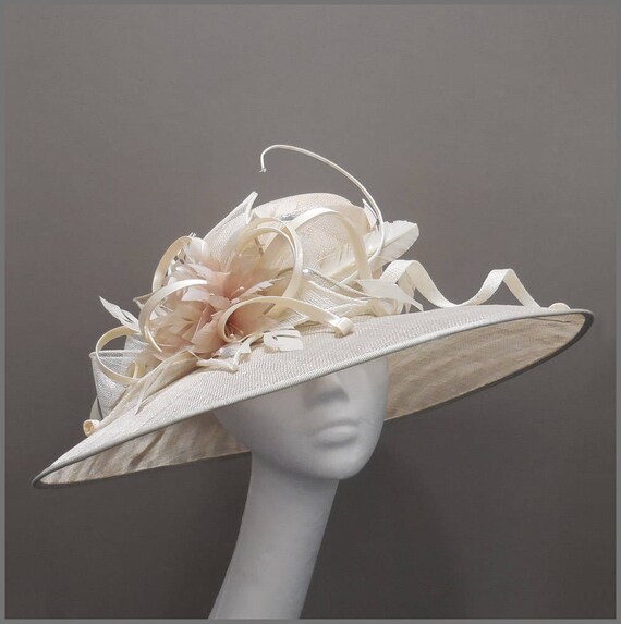 Mother of the Bride Ivory and Oyster Medium Brim Hat Wedding Hat