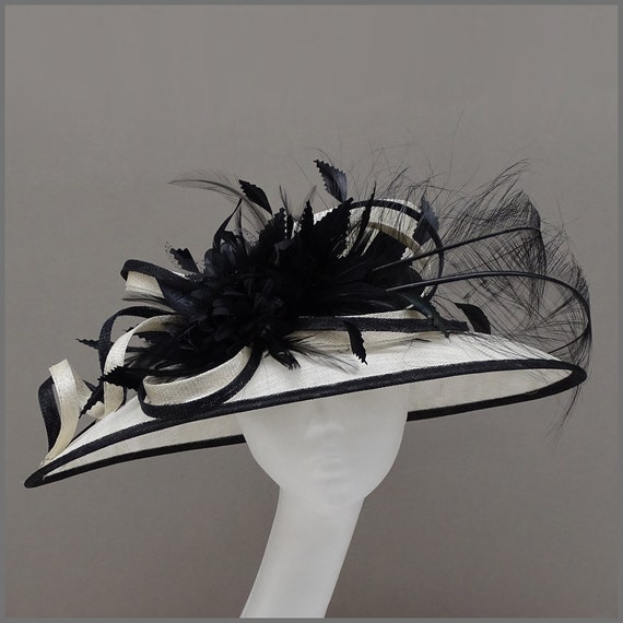 Black and ivory special occasion hat for Derby Day, weddings, Royal Ascot, ladies day.