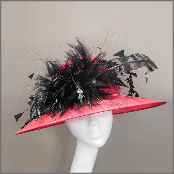 Elegant Red and Black Feathered Women\'s Hat Women main image 4