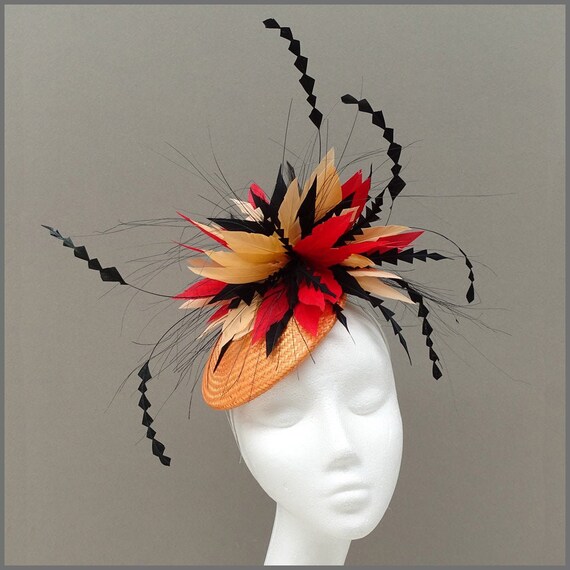 Vibrant Feather Fascinator in Red, Orange & Yellow Fascinator With Orange - Etsy main image 2