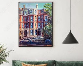 Boston Brownstones Art Print: Commonwealth Ave Oil Painting (Digital Download)