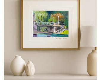Afternoon at the Lagoon Bridge Oil Painting on Canvas. Boston souvenir.