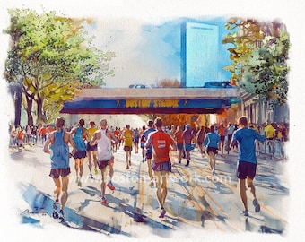 Boston Marathon Watercolor Print: Patriots Day Runner Gift