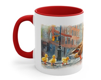 Ducklings Crossing - Artwork - Accent Coffee Mug 11oz. Great gift idea for kids, mom, dad, girlfriend.