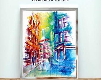 Oyster House Watercolor Digital Download: New England Art, Watercolor Boston wall decor.
