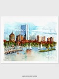 Charles River Boston Watercolor Art Print - City Skyline