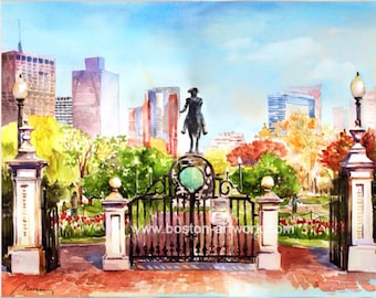 George Washington Statue Boston Public Garden Watercolor Art Print