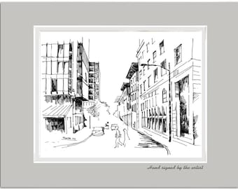 Harvard Square Ink Sketch Print: Cambridge Architecture Art