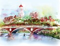 Harvard Bridge Watercolor Print \u2013 Cambridge MA, Graduation Gift