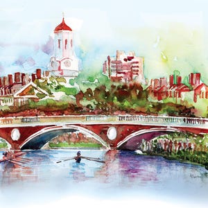 Harvard Bridge Cambridge MA. High-Quality Watercolor Print. Boston Ivy - Perfect Graduation Souvenir or Gift for Students and Alumni.