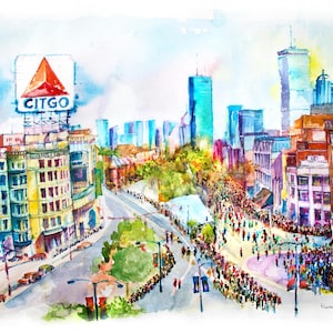 Boston Marathon Watercolor Print: Vibrant Spring Colors, Athlete Art