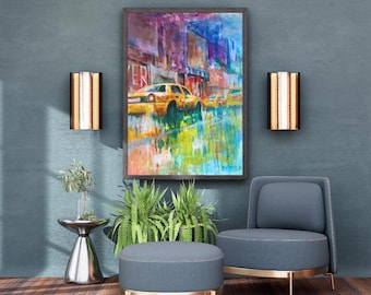 New York Cab Print: Colorful Acrylic Painting (Digital Download)