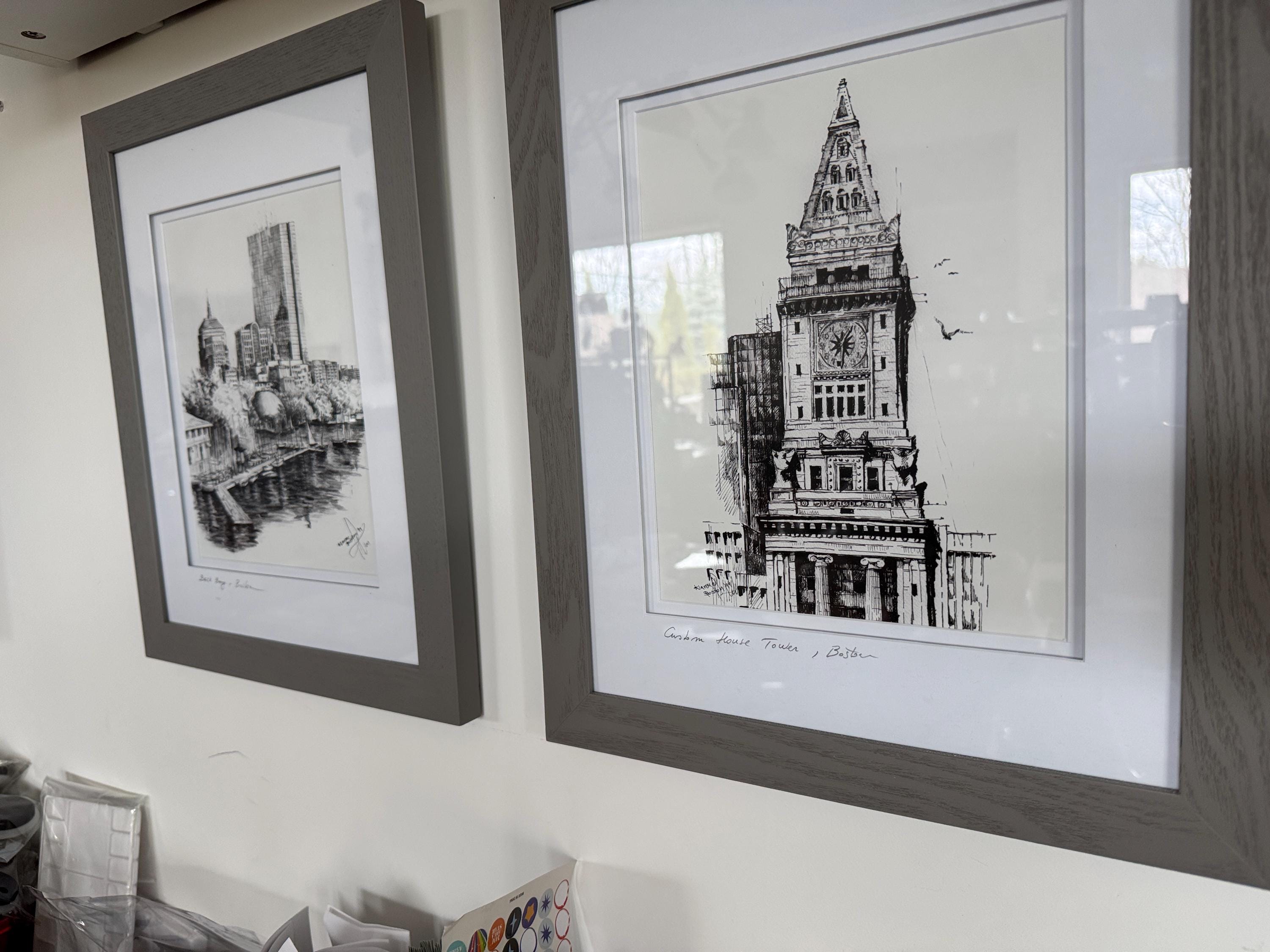 鉛筆画「A street arpista」　B5大サイズ Newbury Street Boston Art Print - Black and White Pencil Drawing