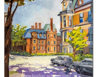 Brownstones Commonwealth Avenue Boston  - Oil Painting of Boston Brownstones. House warming gift - Wall décor - move-in gift- original art.