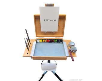 Pochette de peinture portable Box N pour artistes - Chevalet à emporter et kit Compact Plein Air, cadeau de peinture. Chevalet artistique léger, kit de voyage.