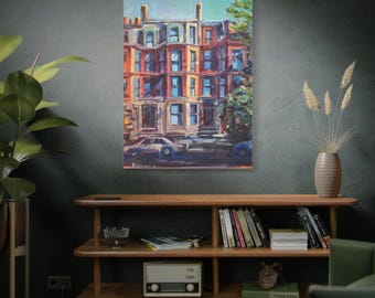 Boston Brownstones Canvas Print Stretched Matte Wall Art | Souvenir Home Decor