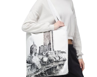 Boston Back Bay Tote Bag: Hand-Drawn City Sketch Art Print