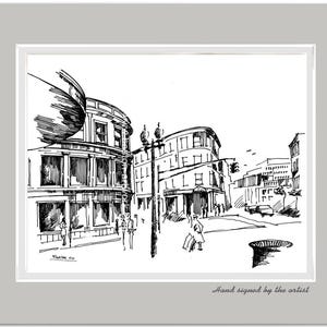 Harvard Square Ink Drawing: Cambridge MA Architecture Art Print