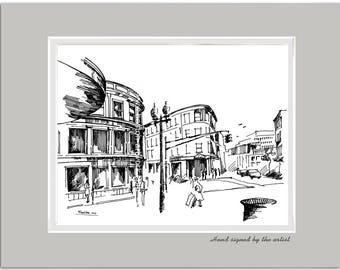 Harvard Square Ink Drawing: Cambridge MA Architecture Art Print