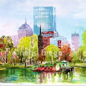 Swan Boat Watercolor Print, Boston Public Garden Art