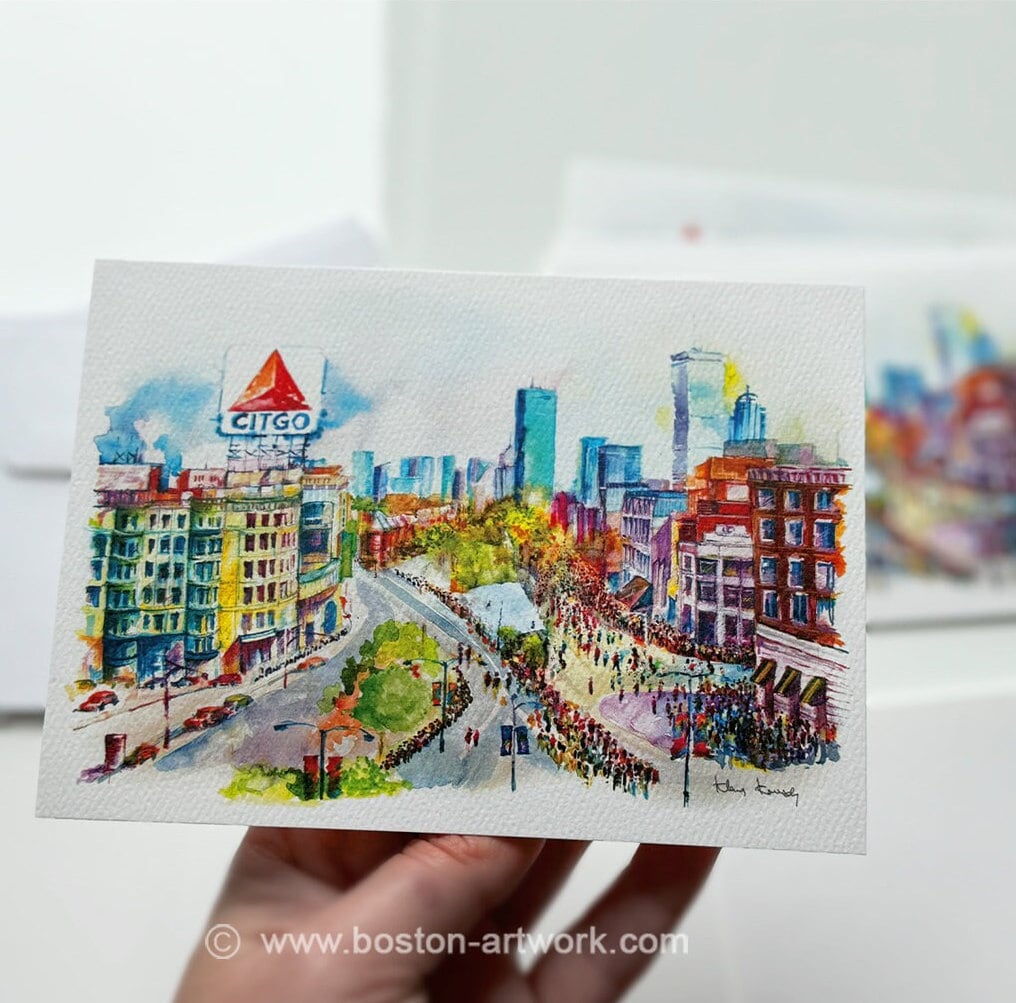 Boston Marathon Watercolor Notecards, Citgo Sign Art, Made in USA