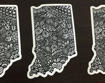 Indiana Vinyl Sticker | IN sticker | Zentangle Sticker | Black & White Sticker | iPhone and iPad Sticker | Window Cling