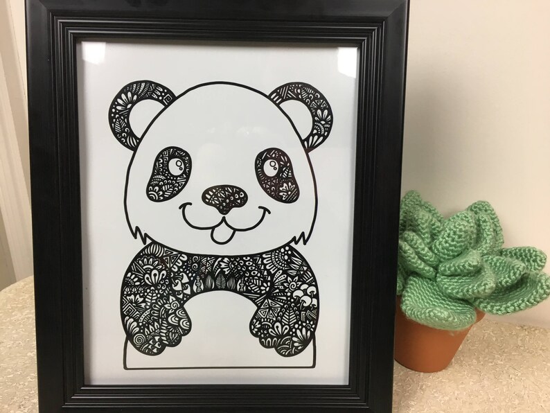 panda print zoo animal zentangle art black and white print etsy
