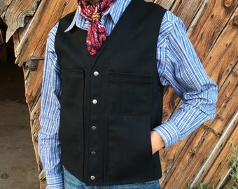 Cowboy Style Wool Vest - Classic Black