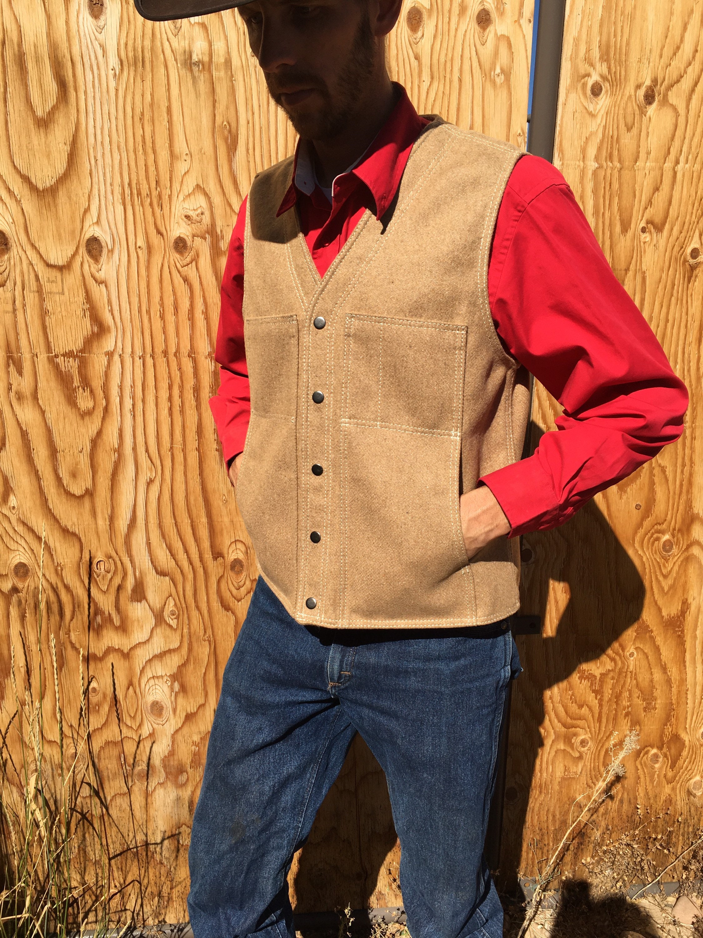 Cowboy Style Wool Vest Buckskin Etsy Canada