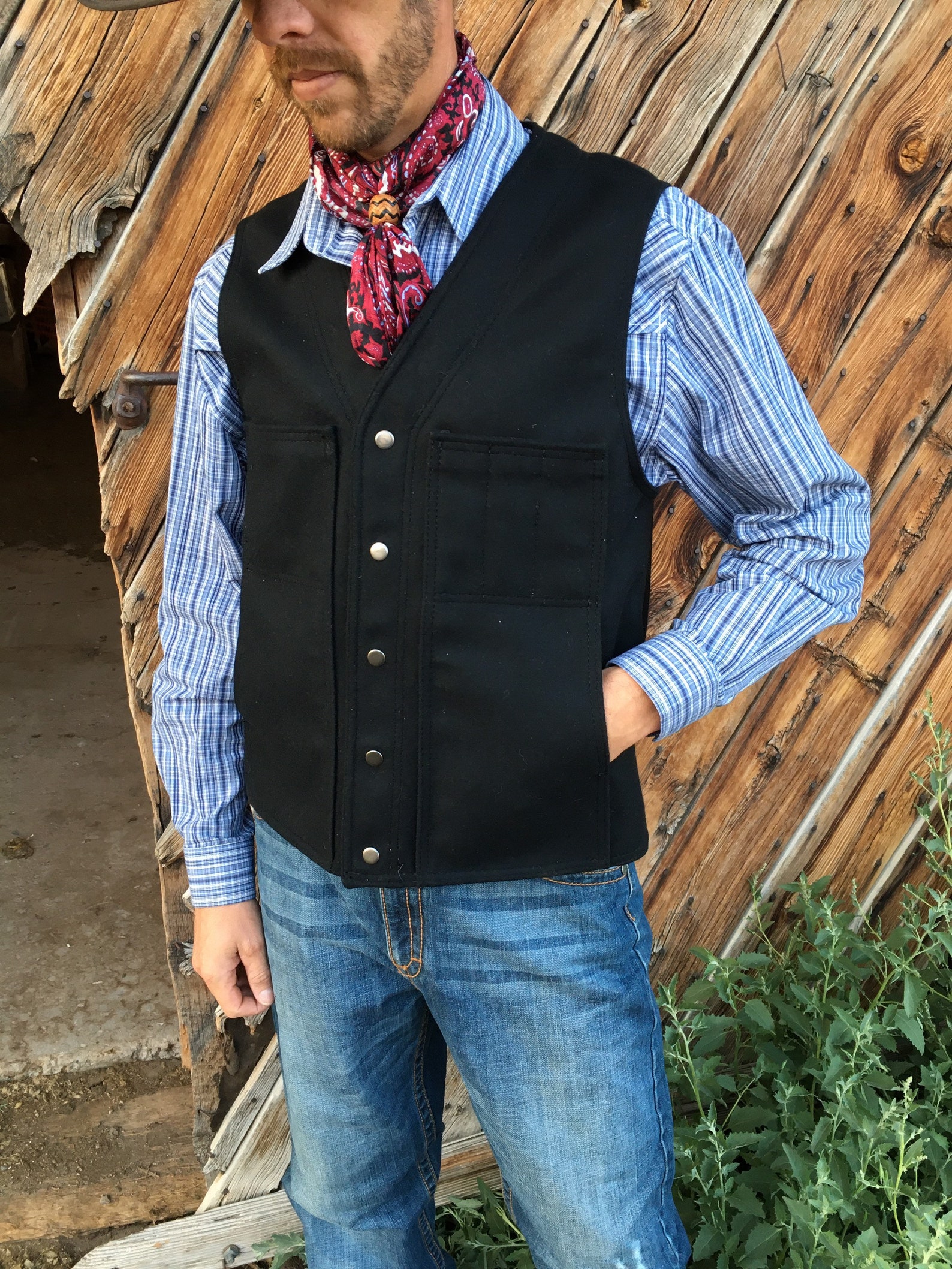 Cowboy Style Wool Vest Classic Black Etsy