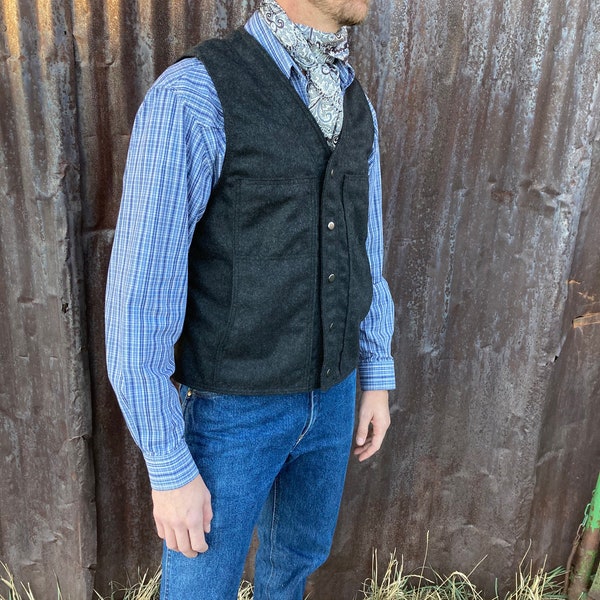 Cowboy Style Wool Vest - Charcoal Grey