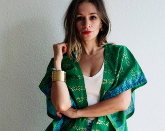 Bright Greens and Vibrant Blues with Gold Short Kaftan-style Jacket