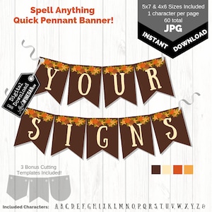Printable Pennant Banner | Fall Banner | Relief Society Service Auction | Full Alphabet Banner | INSTANT Download Banner 4x6 & 5x7 JPG