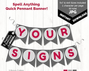 Printable Pennant Banner | Fuchsia Banner | Soda-lighted Banner | Full Alphabet Banner | INSTANT Download Banner 4x6 & 5x7 JPG