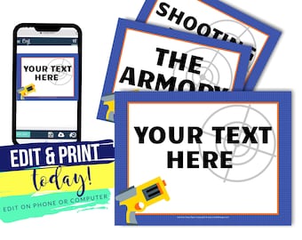 Dart Gun Party Signs | Nerf Battle Signs | Blank Dart Sign | Birthday Signage | Editable INSTANT Digital Download with Corjl 8.5x11