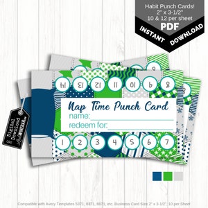 Nap Time Punch Card | Habit Cards for Kids | Naptime Punchcards Green | Reward Punch Card Printable | 10/sheet INSTANT DOWNLOAD 8.5x11 PDF