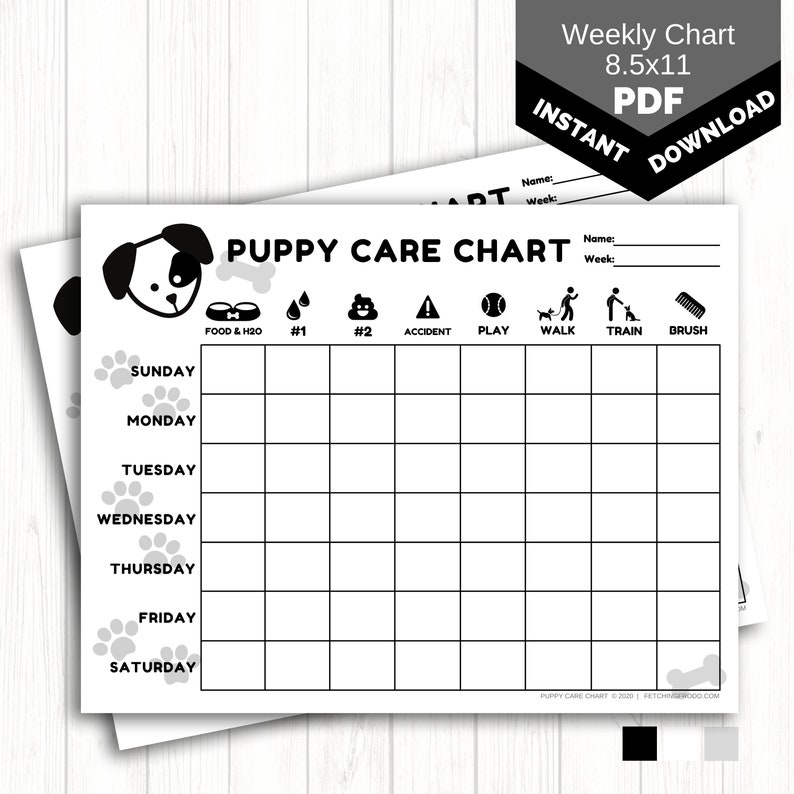 Weekly Puppy Care Chart PRINTABLE Dog Chore Chart for Kids New Puppy Routine Chart Dog Training Tracker INSTANT Download 8.5x11 PDF image 1