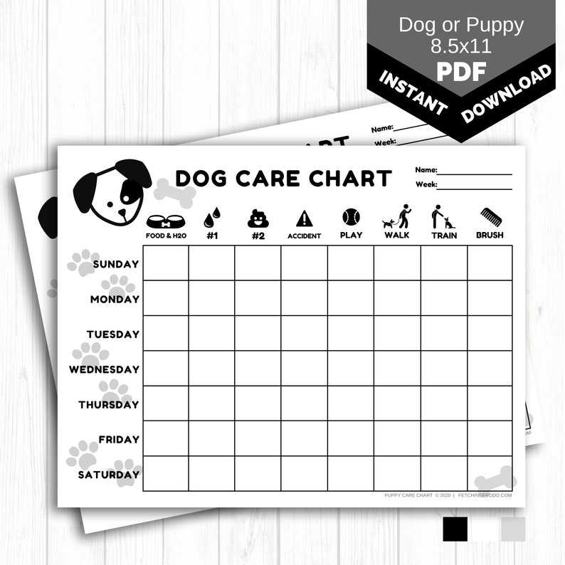 Weekly Puppy Care Chart PRINTABLE Dog Chore Chart for Kids New Puppy Routine Chart Dog Training Tracker INSTANT Download 8.5x11 PDF image 3