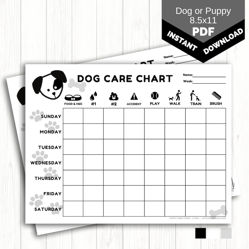 Puppy Care Chart PRINTABLE Dog Chore Chart for Kids New Etsy