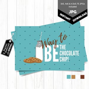 Postal con chispas de chocolate, ánimo, leche y galletas, tarjetas con notas "Just Because" / Descarga INSTANTÁNEA en archivos JPG de 3 x 5, 4 x 6 y 4,5 x 5,75