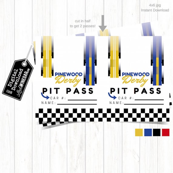 Cub Scout Pinewood Derby Pit Passes Blue Yellow Checkered Etsy