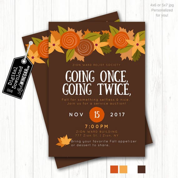 fall service auction invite lds relief society activity lds etsy