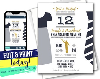 DIGITAL Temple & Priesthood Prep Invitation + Free Cupcake Toppers pdf | LDS Primary Invite  | Editable INSTANT Download with Corjl 4x6, 5x7
